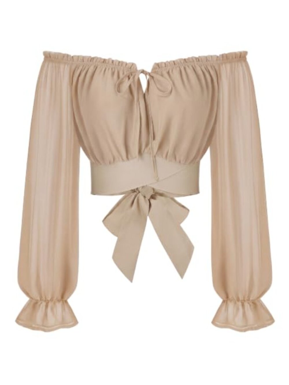 Off Shoulder Crop Top Long Sleeve Chiffon Blouse